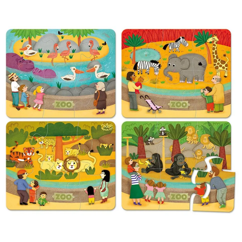 Coffret de 4 puzzles en bois - les animaux du zoo