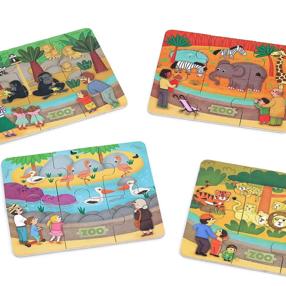 Coffret de 4 puzzles en bois - les animaux du zoo