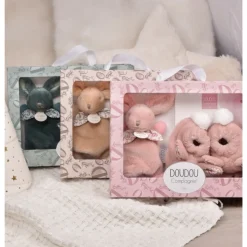 Coffret doudou lapin et chaussons vert sauge
