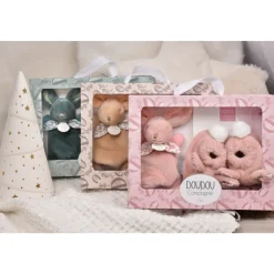 Coffret doudou lapin et chaussons beige