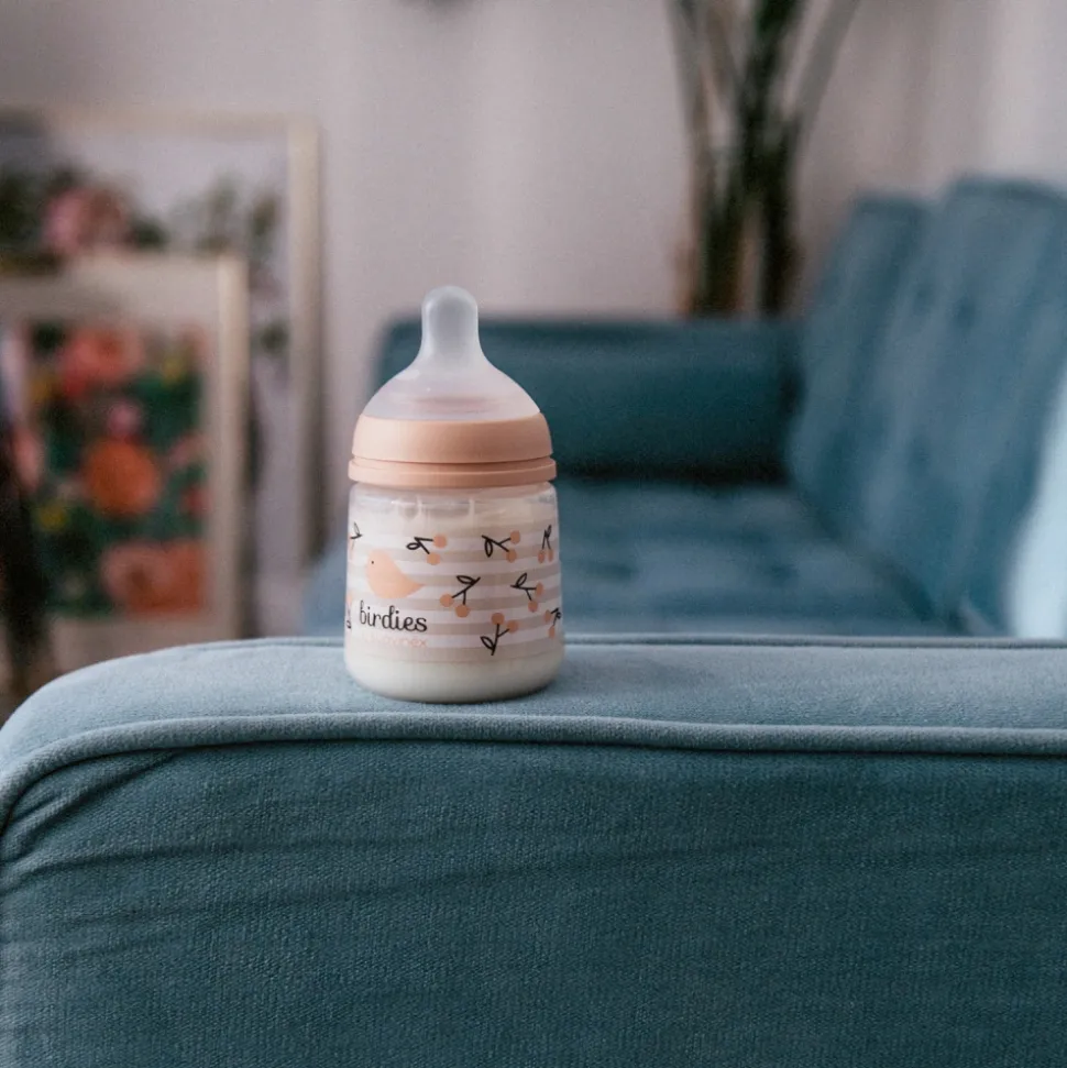 Coffret nouveau-né bébé birdies avec biberons et sucette sx pro rose