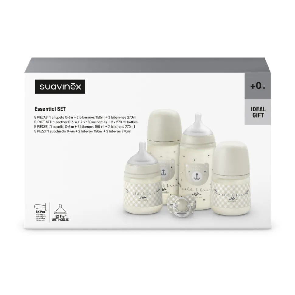Coffret nouveau-né bébé wild&free avec biberons et sucette sx pro beige