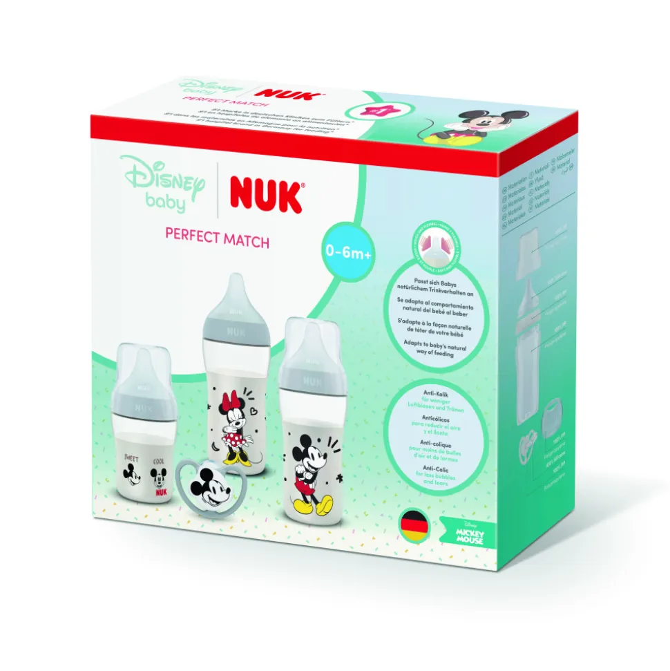 Coffret perfect match mickey pp - 1 biberon 150ml s + 2 biberons 26ml m + 1 sucette 0-6 mois