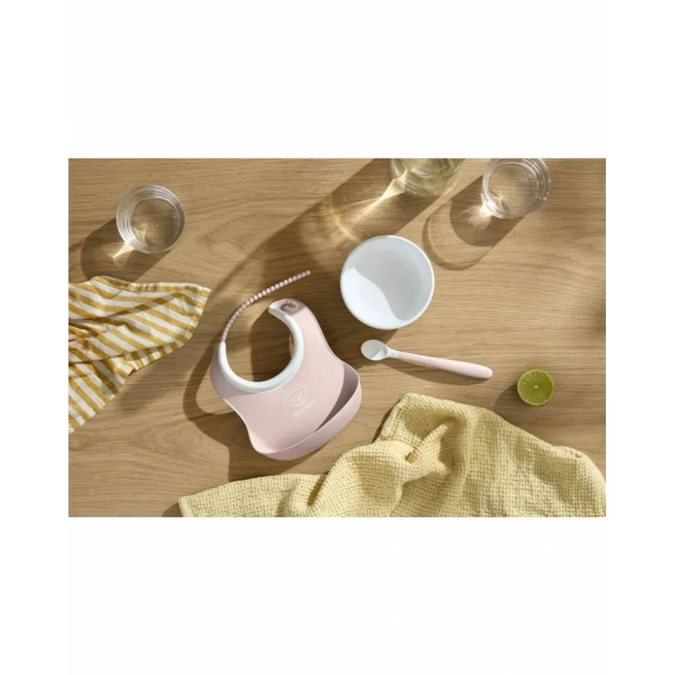 Coffret repas avec bavoir gris clair