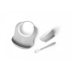 Coffret repas avec bavoir gris clair