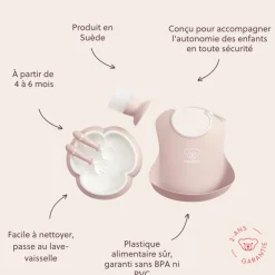 Coffret repas avec bavoir rose pastel