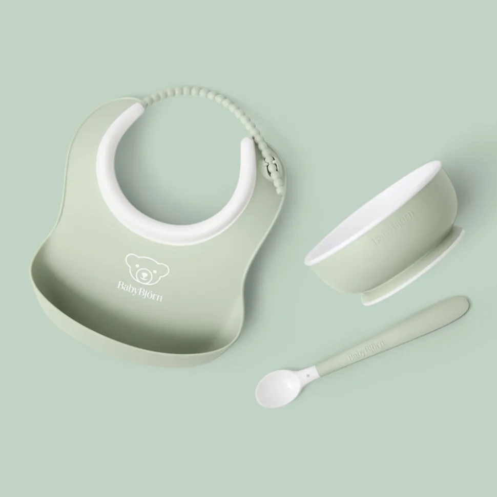 Coffret repas avec bavoir vert pastel