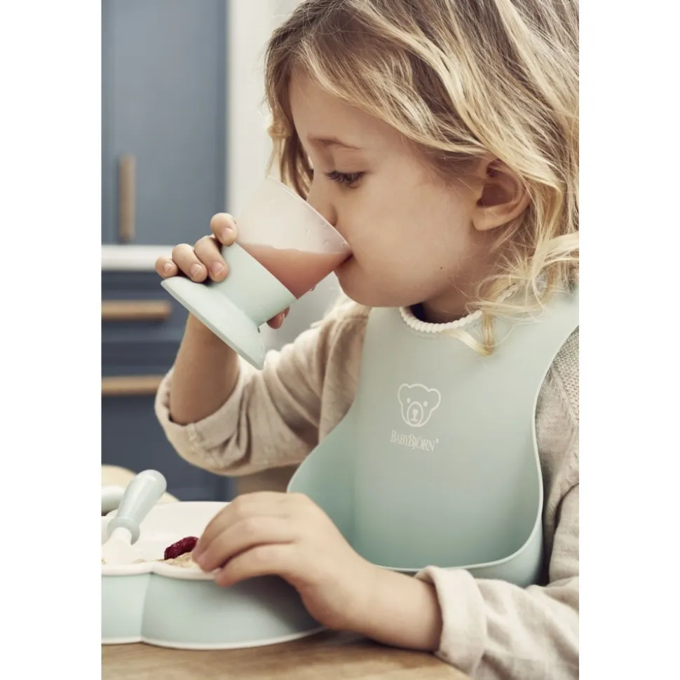 Coffret repas avec bavoir vert pastel