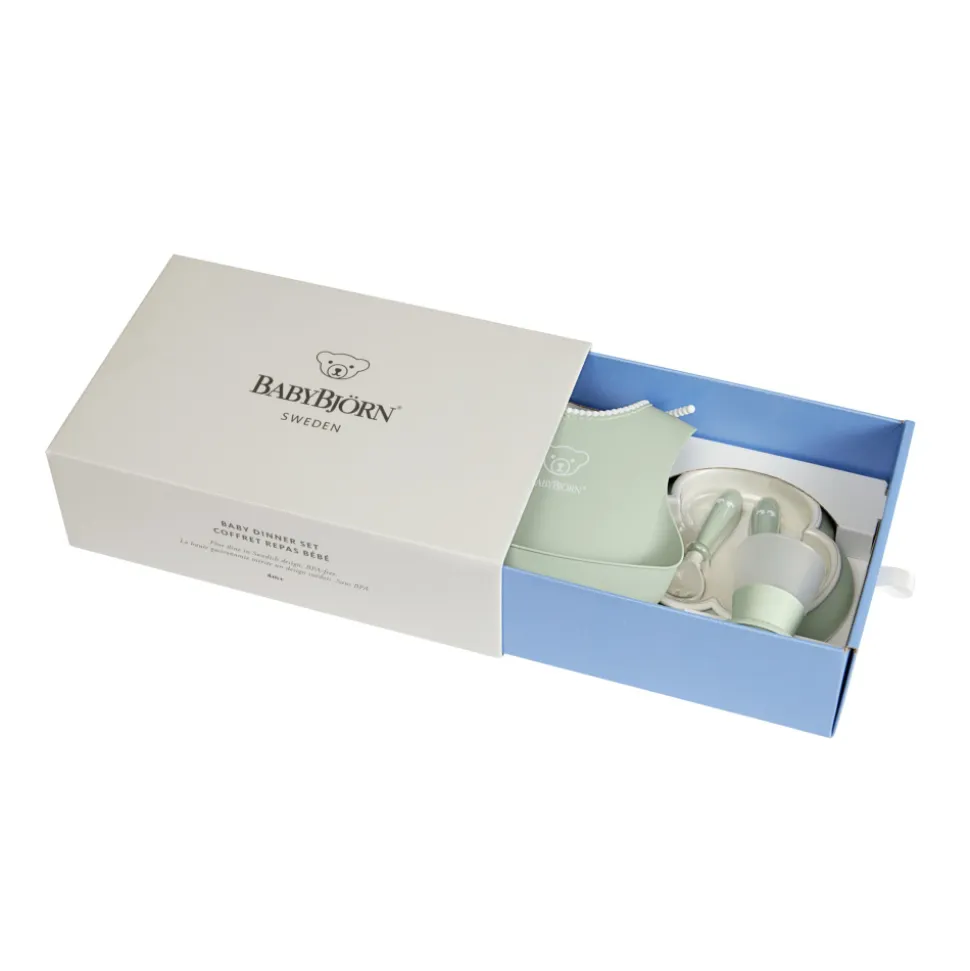 Coffret repas avec bavoir vert pastel