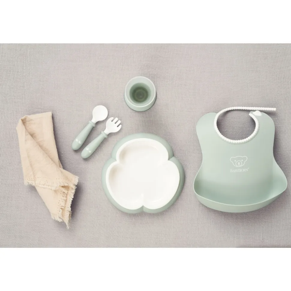 Coffret repas avec bavoir vert pastel