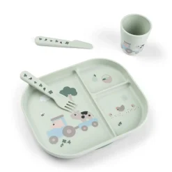 Coffret repas avec ventouse tiny farm vert