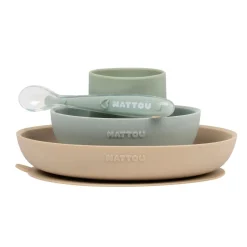 Coffret repas 4 pièces en silicone sable/vert