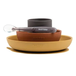Coffret repas silicone lapidou ocre/brique/gris
