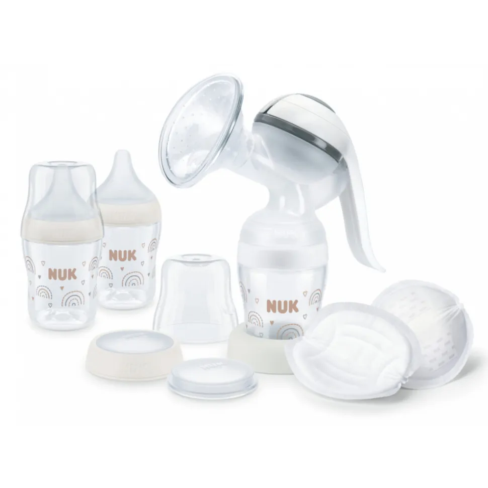 Coffret tire lait manuel perfect match + 3 biberons 150 ml + coussinets d'allaitement