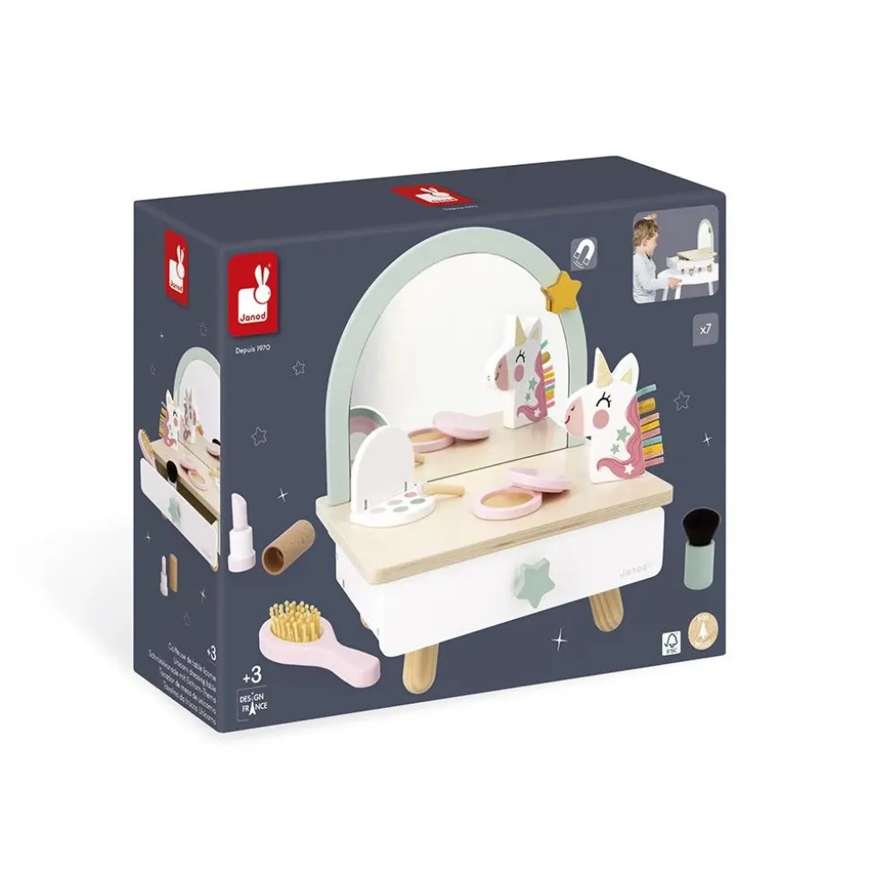 Coiffeuse de table en bois pour enfant licorne