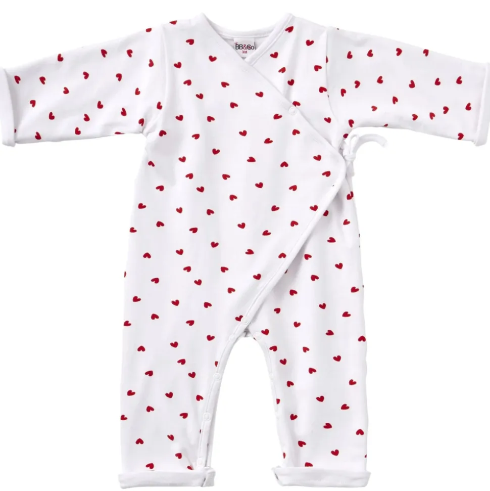 Combinaison doublée kimono blanc imprimé cœur 1 mois