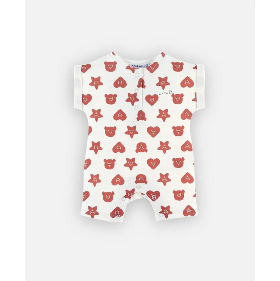 Combishort à imprimée en coton, écru/rouge 9 mois