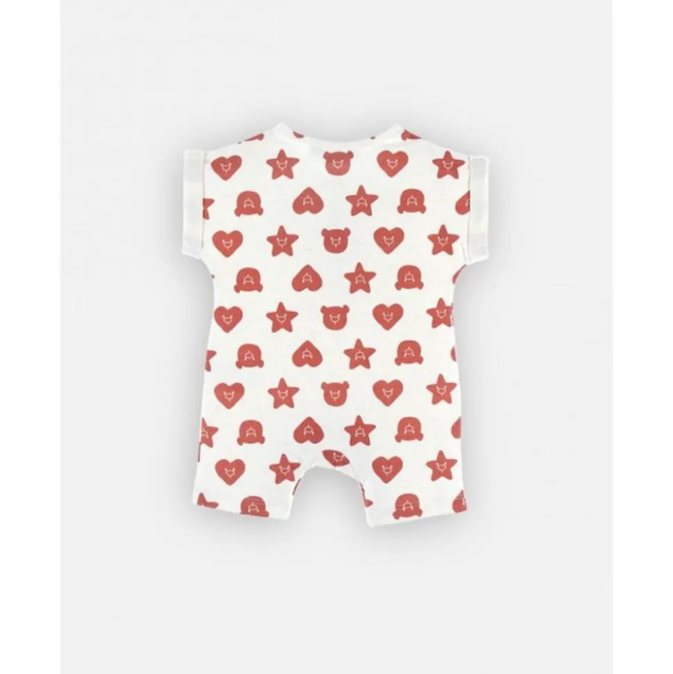 Combishort à imprimée en coton, écru/rouge 9 mois
