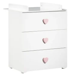 Commode bébé avec dispositif à langer boutons coeur rose