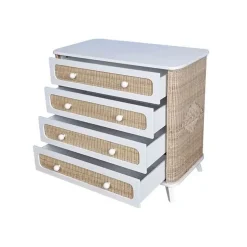 Commode à langer coquillage cannage de rotin neige