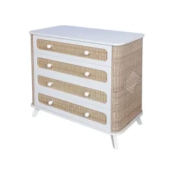 Commode à langer coquillage cannage de rotin neige