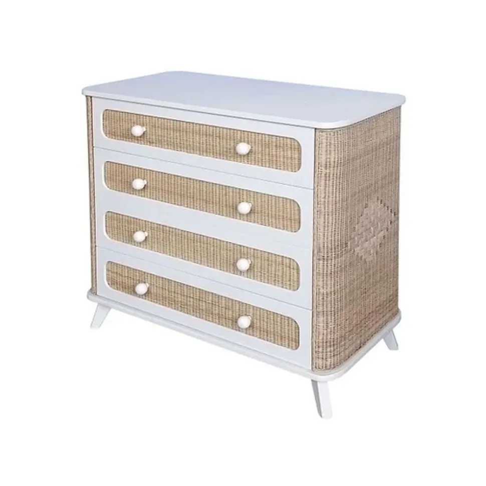 Commode à langer coquillage cannage de rotin neige