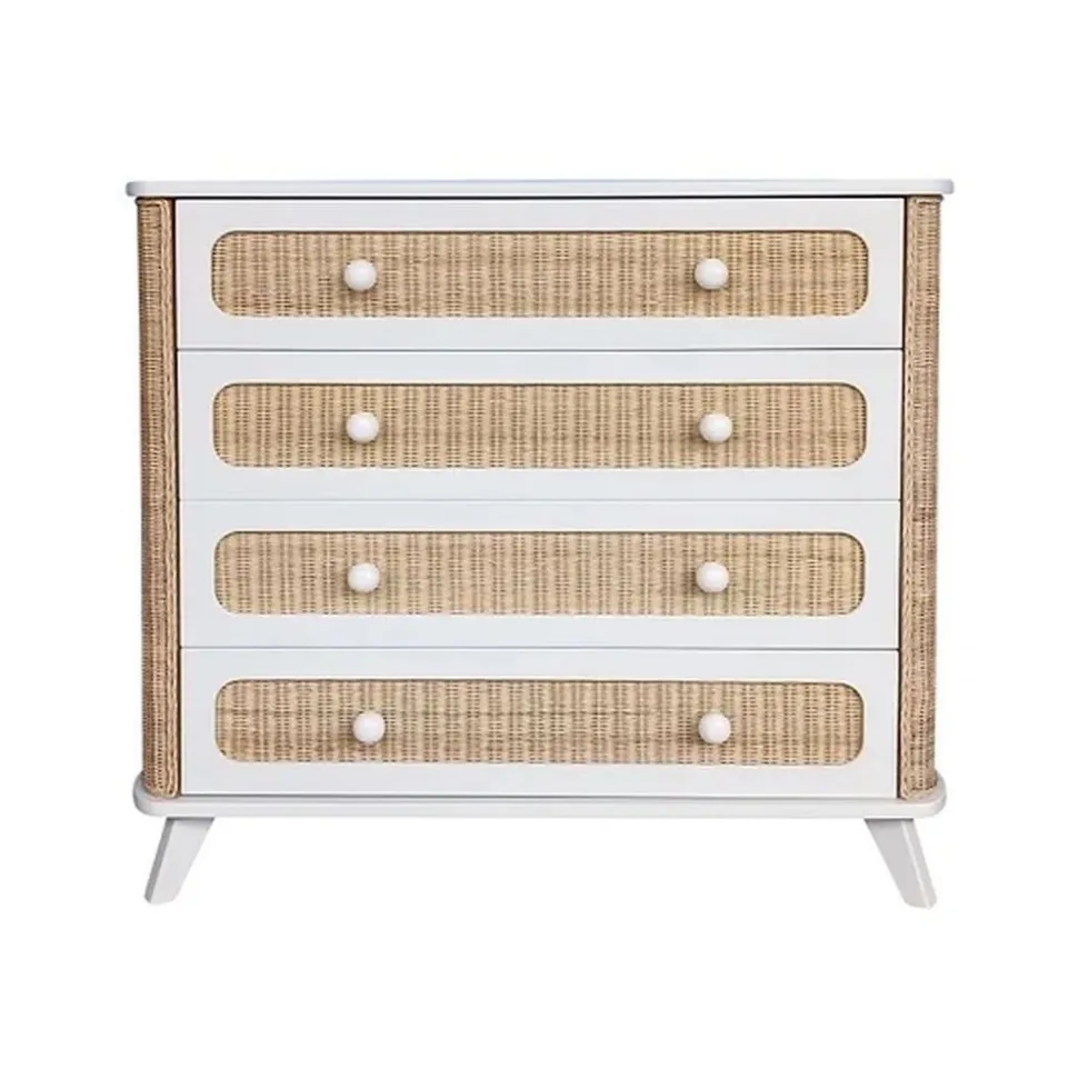 Commode à langer coquillage cannage de rotin neige