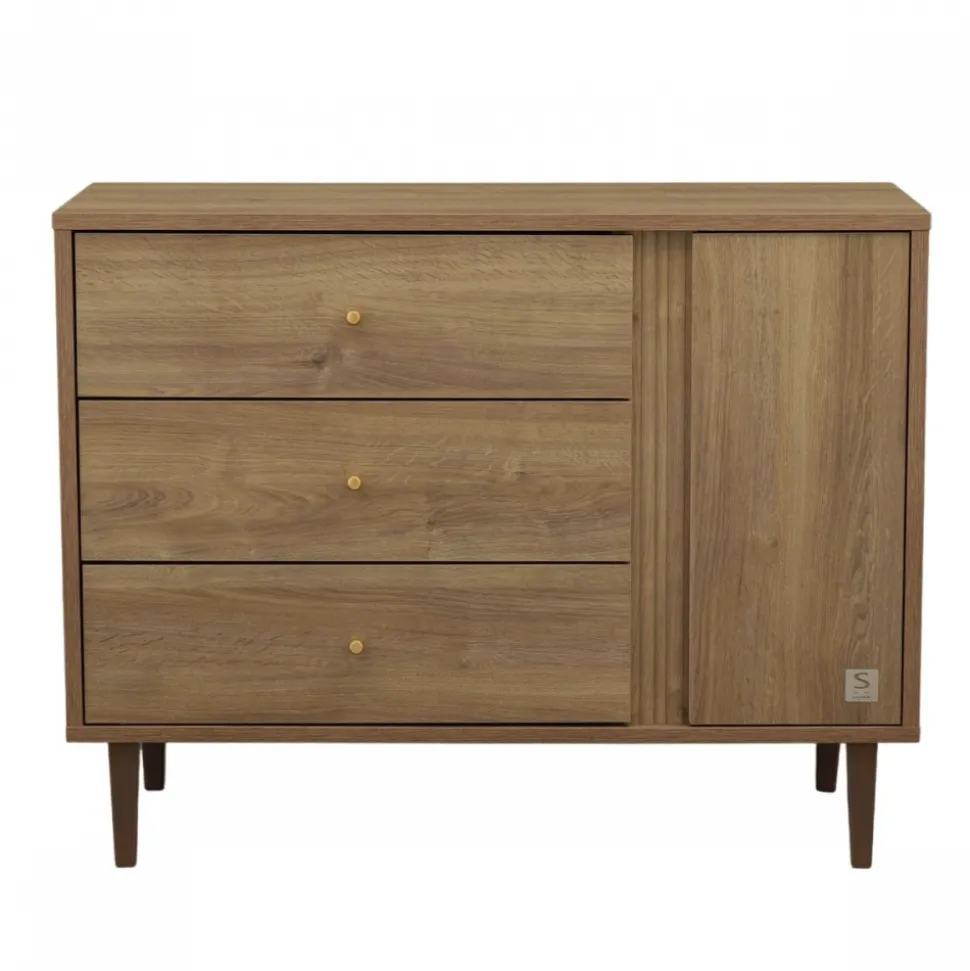 Commode 3 tiroirs 1 porte mokka