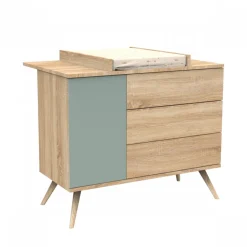Commode 3 tiroirs 1 porte sauge seventies