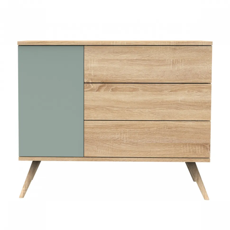Commode 3 tiroirs 1 porte sauge seventies