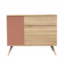 Commode 3 tiroirs 1 porte terracotta seventies