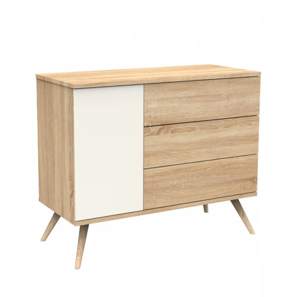 Commode 3 tiroirs 1 porte vanille seventies