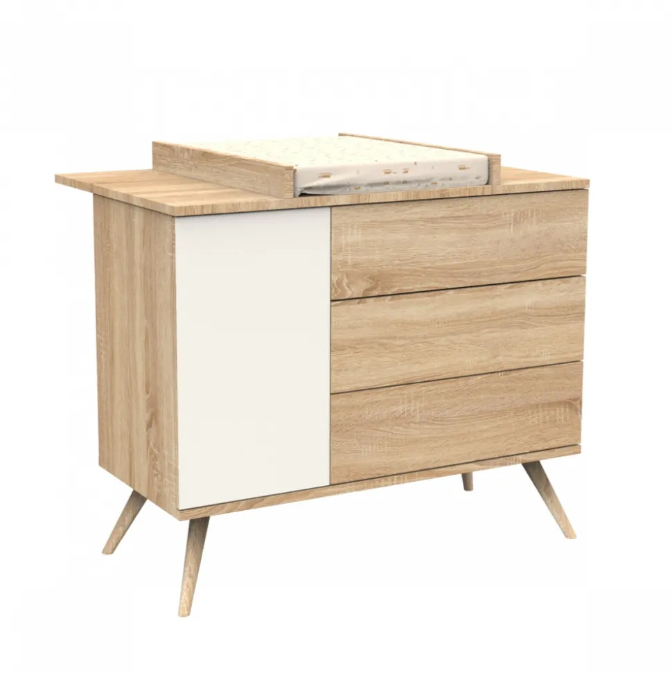 Commode 3 tiroirs 1 porte vanille seventies
