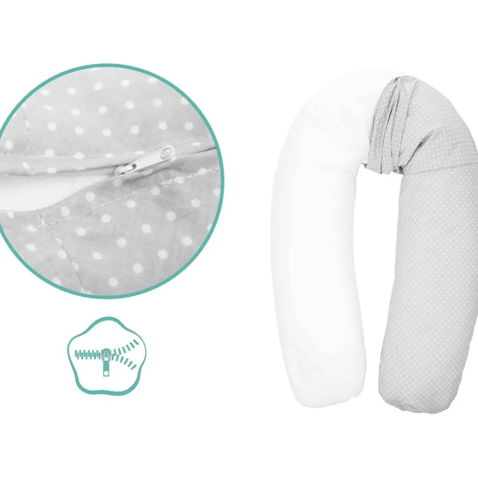 Coussin d'allaitement microbille gris pois blanc