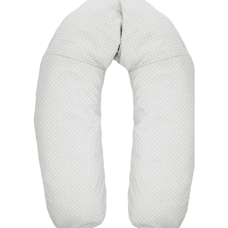 Coussin d'allaitement microbille gris pois blanc