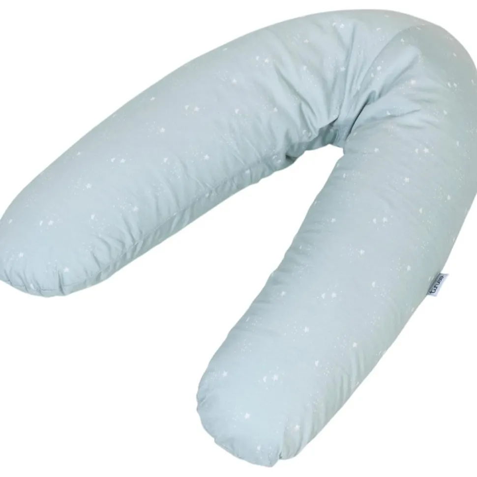 Coussin de maternité et d'allaitement jersey coton vert d'eau / etoiles