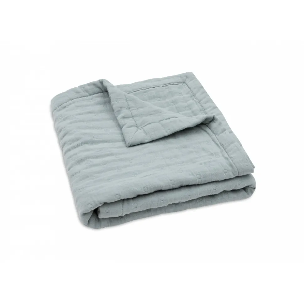 Couverture berceau 75x100 cm gaze de coton jacquard sea green