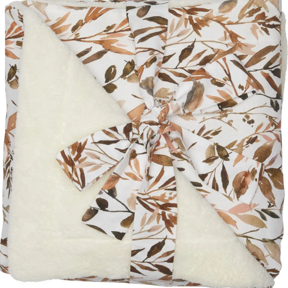 Couverture luxe microfibre caramel forest - feuillages / ivoire
