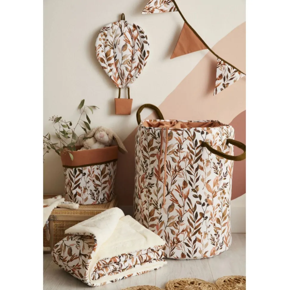 Couverture luxe microfibre caramel forest - feuillages / ivoire