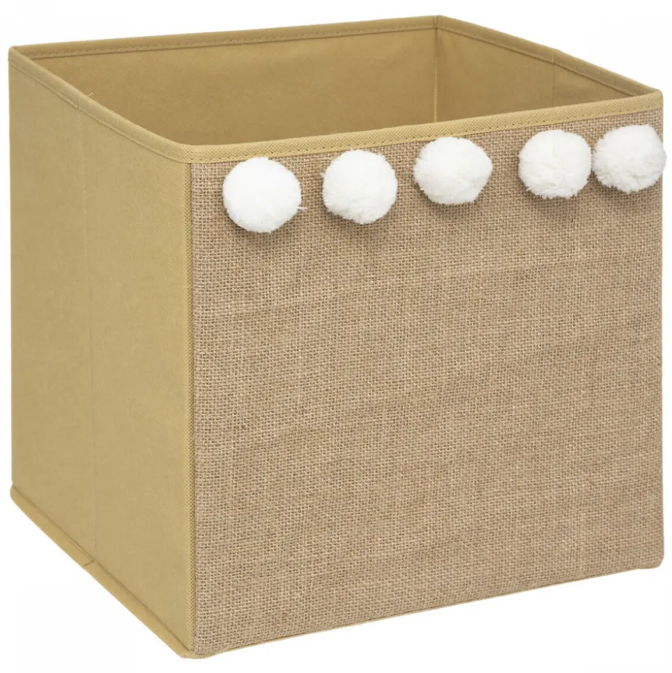 Cube de rangement 29x29 cm pompons blancs