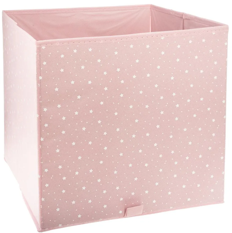 Cube de rangement 29x29 cm rose étoiles blanches