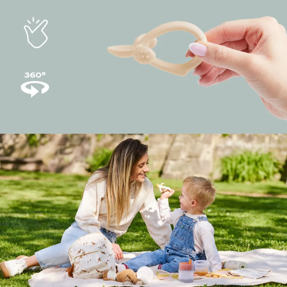 Cuillère de dentition 2 en 1 bébé silicone beige