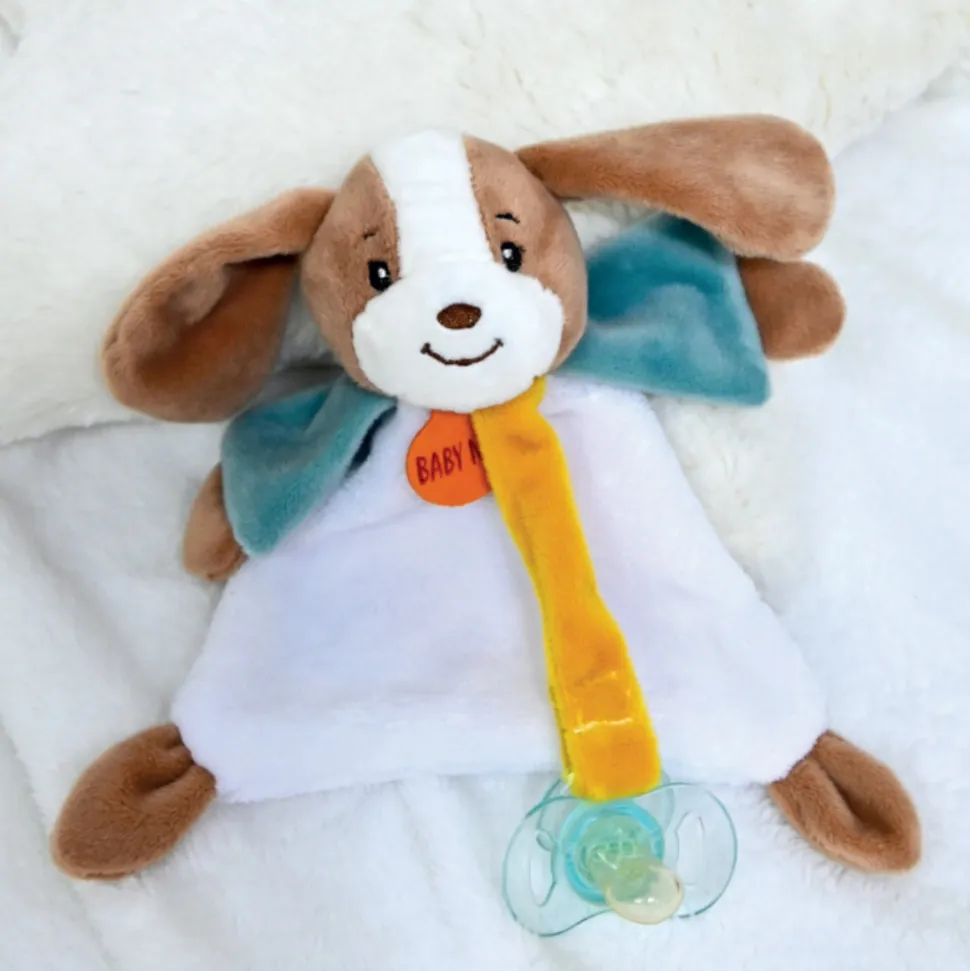 Doudou attache-sucette lucien le chien