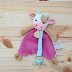 Doudou attache-sucette pistache la vache