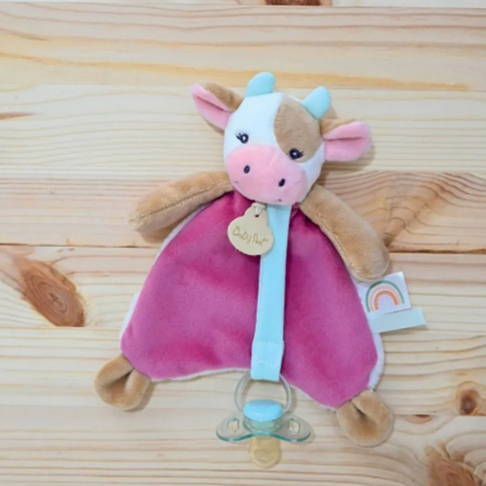 Doudou attache-sucette pistache la vache