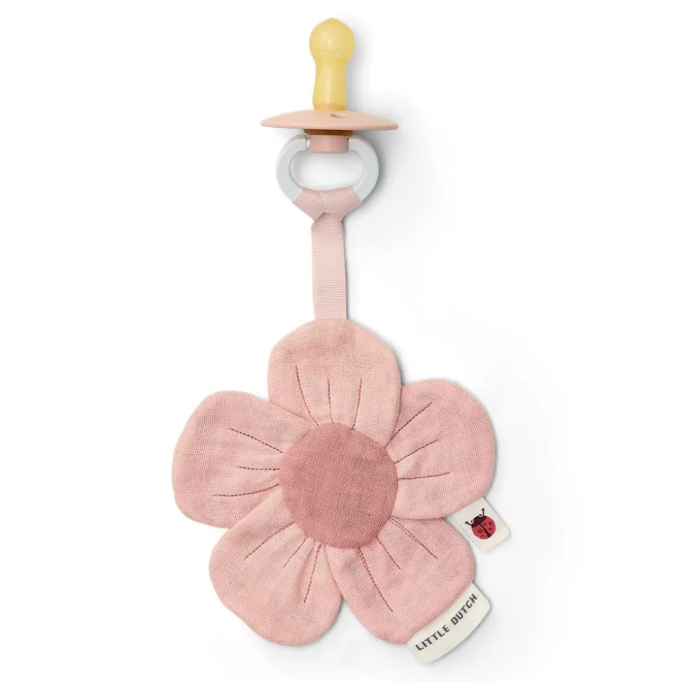 Doudou attache-tétine en gaze de coton fleur - fairy garden