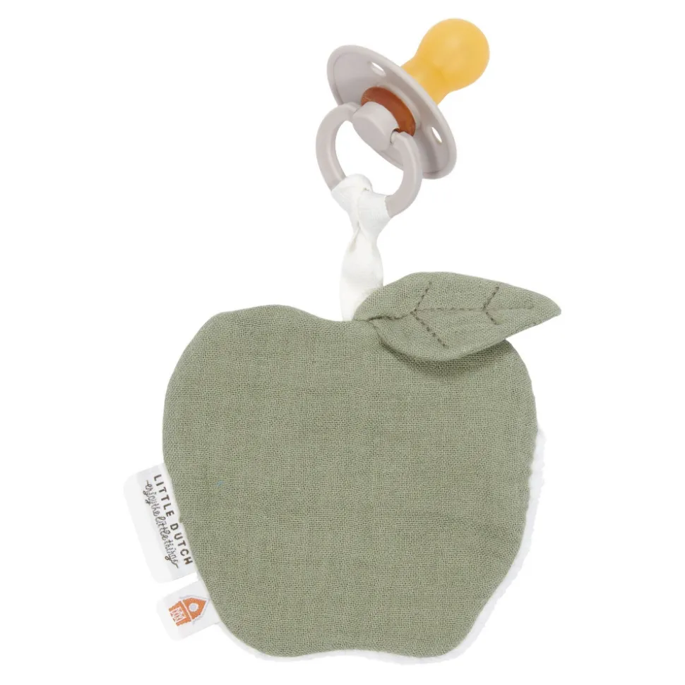 Doudou attache-tétine en gaze de coton pomme - pure olive