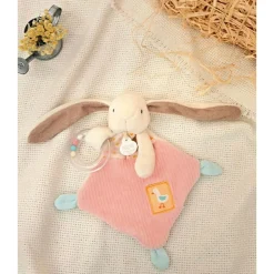 Doudou hochet lapin rose