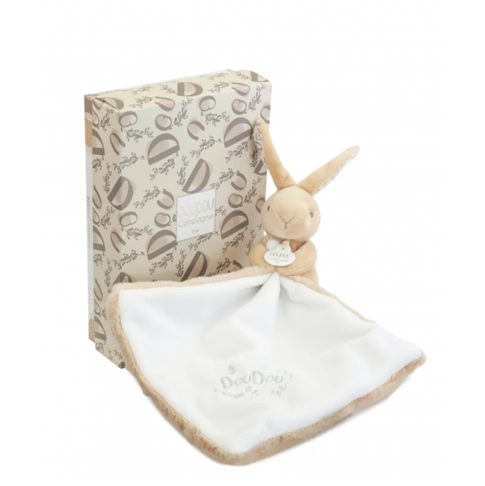 Doudou lapin mouchoir 10 cm beige