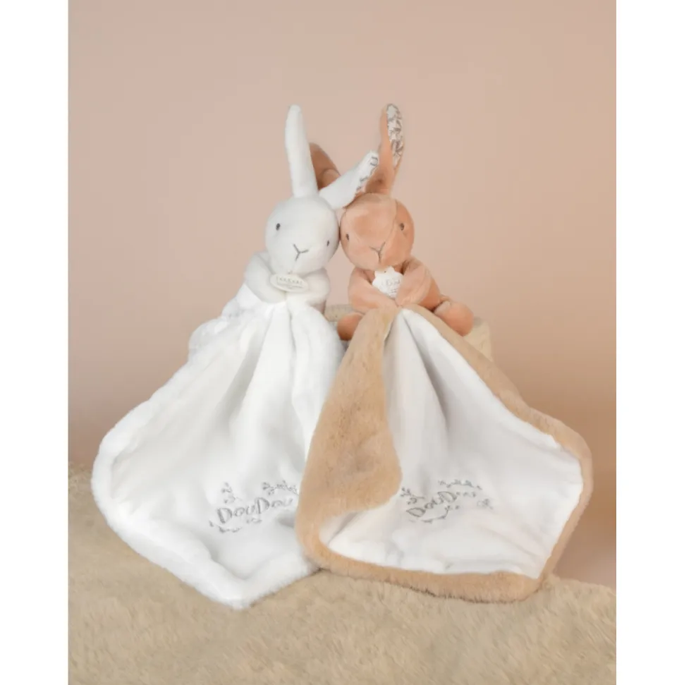 Doudou lapin mouchoir 10 cm beige